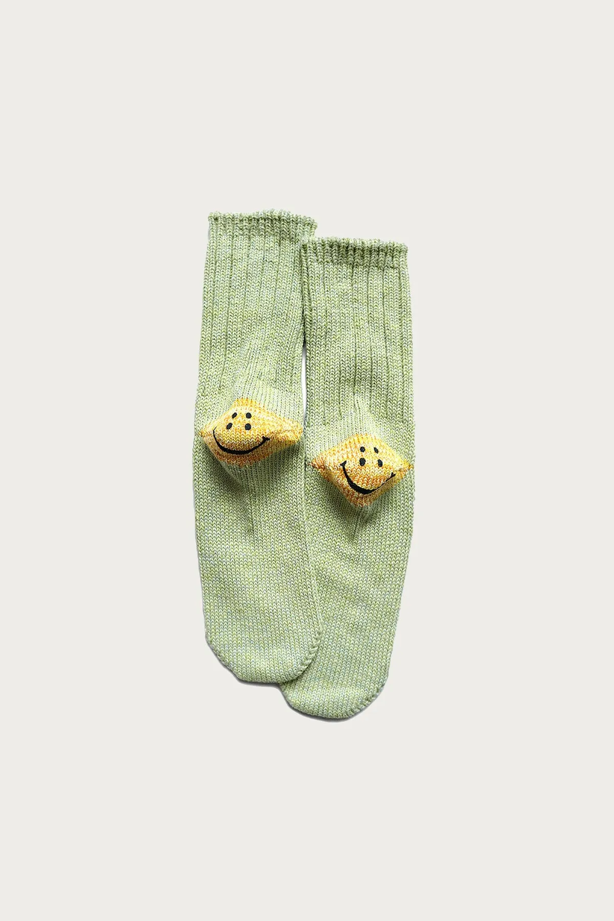 56 Yarns 3x1 Rib RAINBOWY HAPPY HEEL Socks - Green sold by Canoe Club