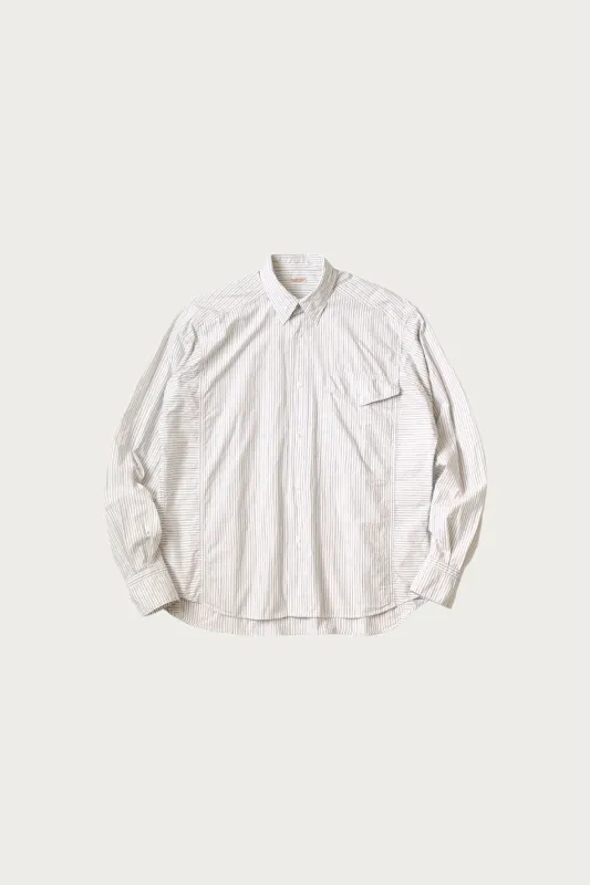 Cotton Stripe CABIN Work Shirt - White made by Kapital
