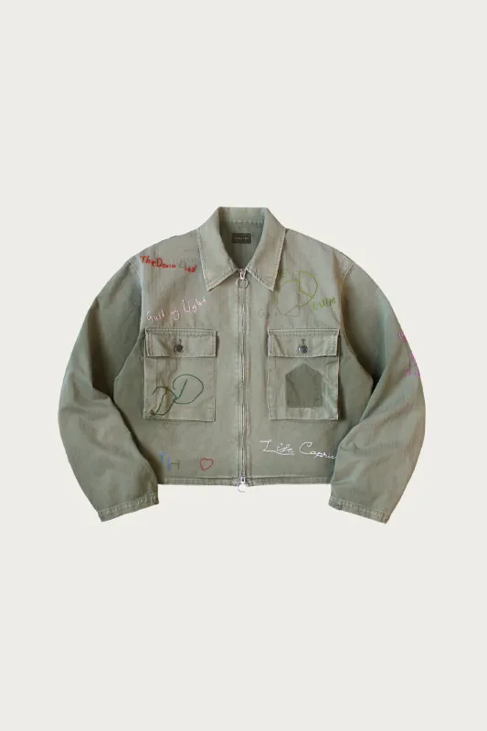 Herringbone HUNTER Drizzler JKT (Memorial Embroidery) - Khaki made by Kapital