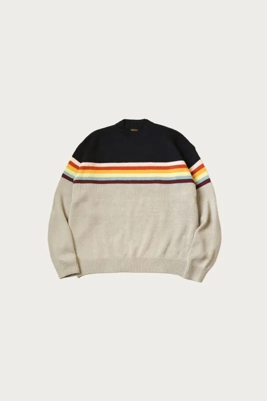 5G Cotton Knit 2-TONES PECKISH RAIBOW Crew Sweater - Black made by Kapital
