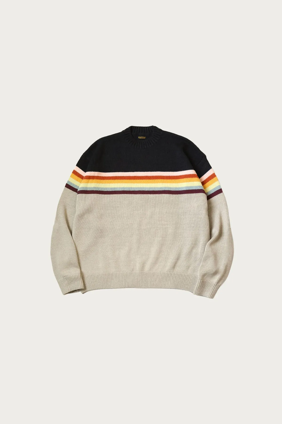 5G Cotton Knit 2-TONES PECKISH RAIBOW Crew Sweater - Black sold by Canoe Club
