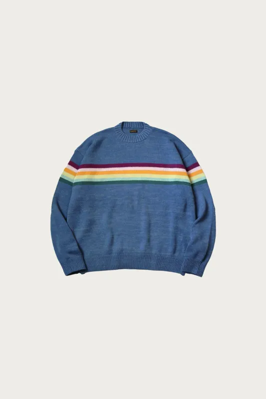 5G Cotton Knit 1-TONE PECKISH RAIBOW Crew Sweater - Blue made by Kapital