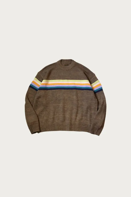 5G Cotton Knit 1-TONE PECKISH RAIBOW Crew Sweater - Brown made by Kapital