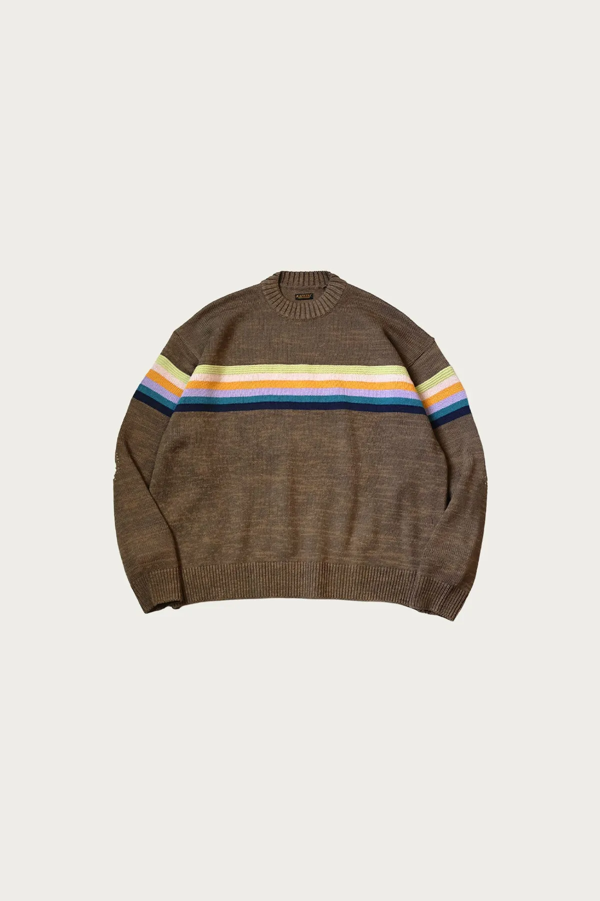 5G Cotton Knit 1-TONE PECKISH RAIBOW Crew Sweater - Brown sold by Canoe Club