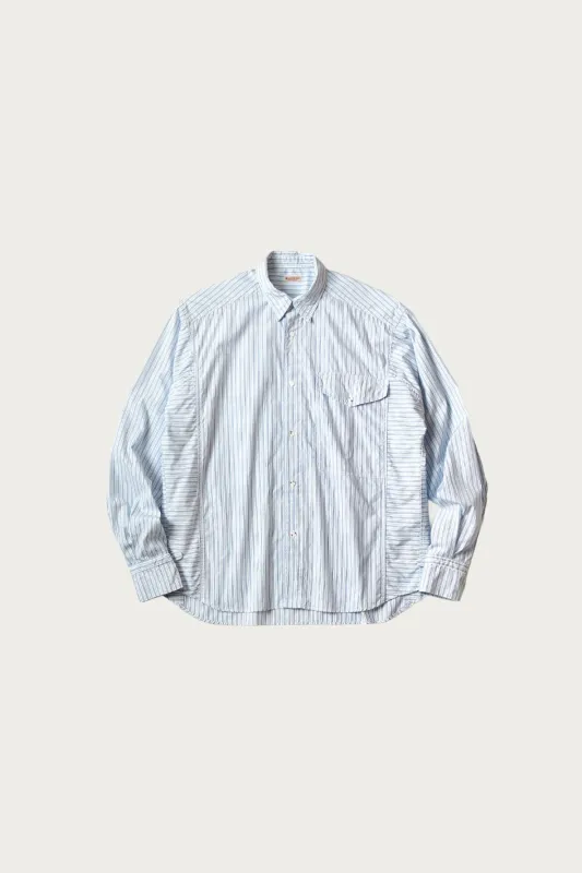 Cotton Stripe CABIN Work Shirt - Blue made by Kapital