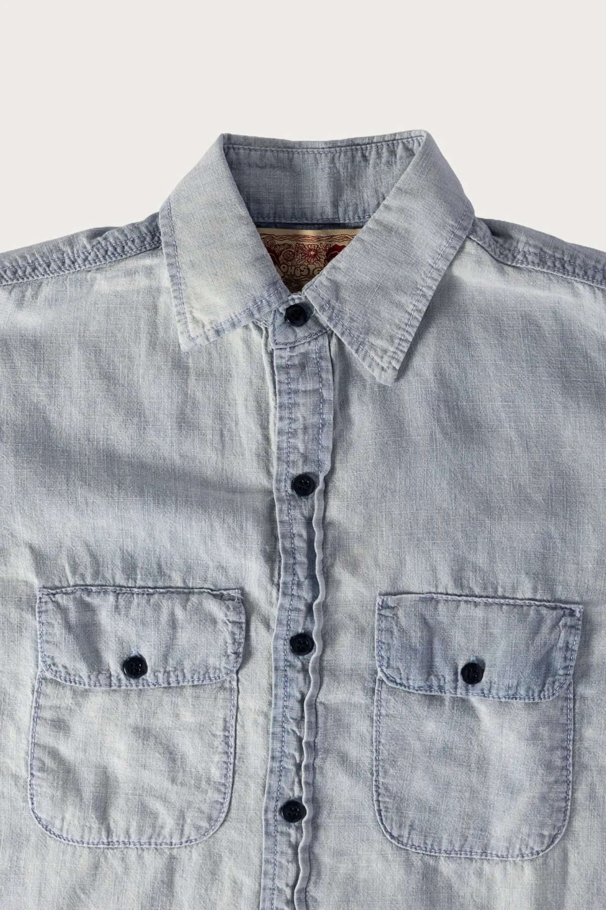 Raw Hem Hemp Chambray LS Shirt - Light Wash sold by Canoe Club product image thumbnail 2
