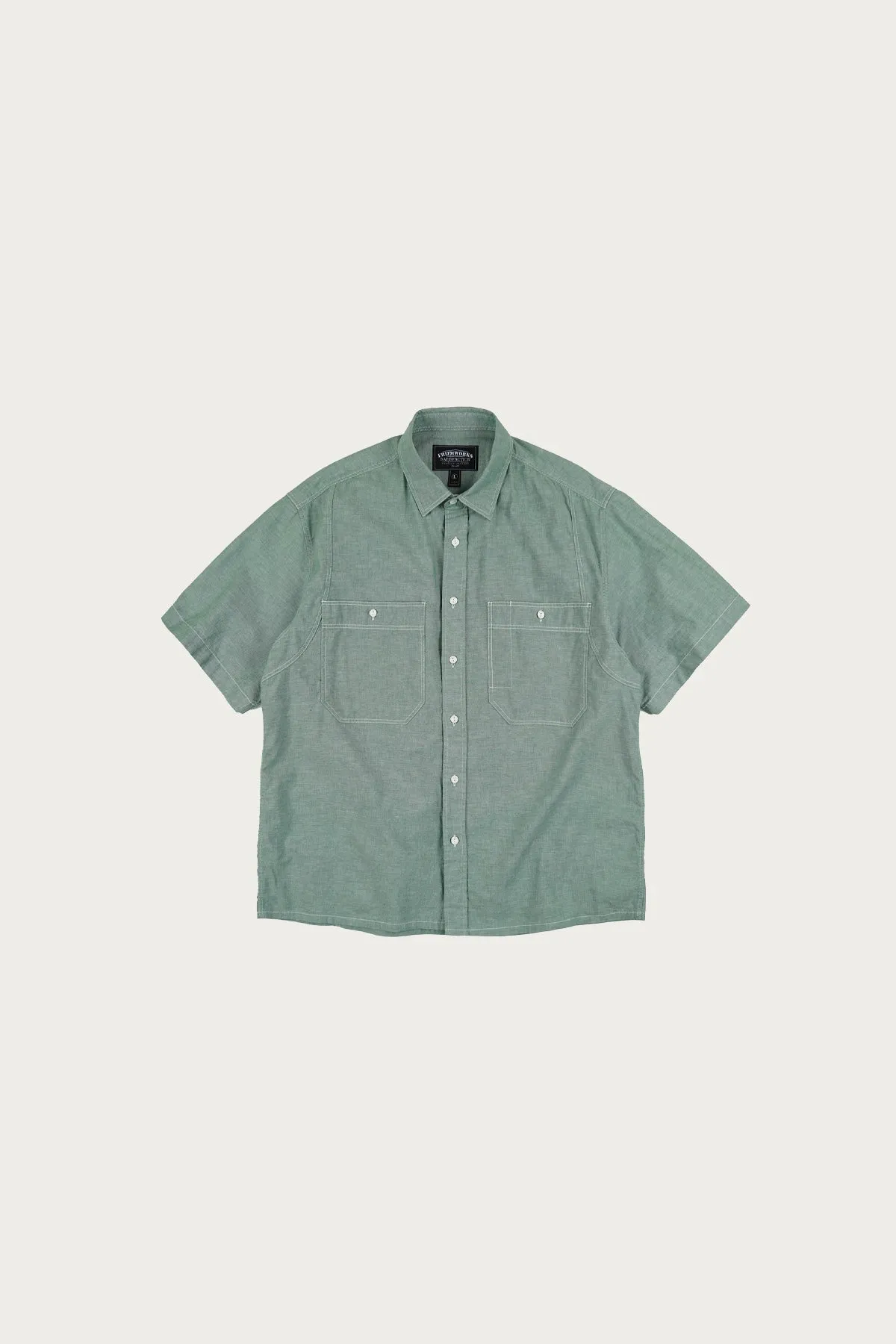Chambray Big Pocket Half Shirt - Green sold by Canoe Club