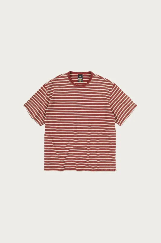 Vintage Faded Stripe Half Tee - Burgundy made by FrizmWORKS