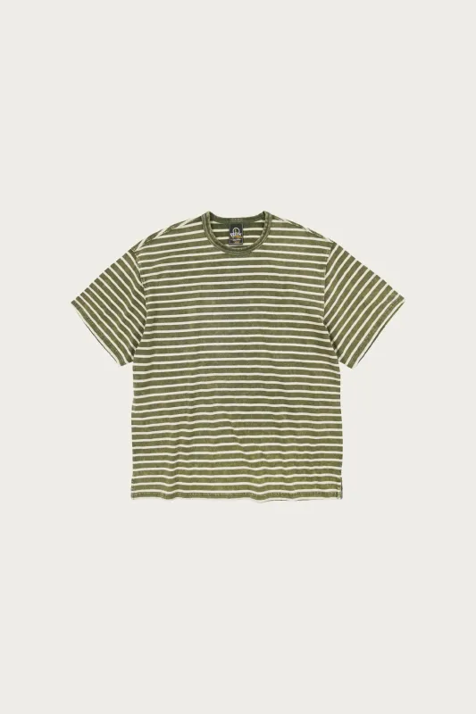 Vintage Faded Stripe Half Tee - Dark Green made by FrizmWORKS