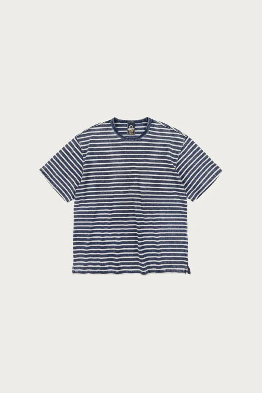Vintage Faded Stripe Half Tee - Indigo made by FrizmWORKS