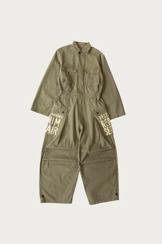 Herringbone MONKEY Jumpsuit (FACTORY-REPAIR &Embroidery) - Khaki made by Canoe Club