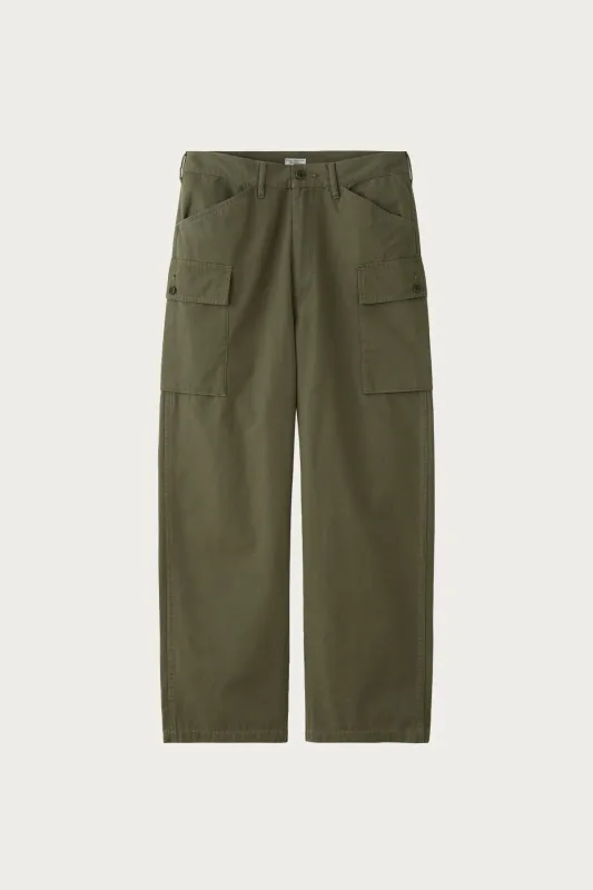 Poplin Cloth Cargo Trousers - Faded Olive made by Canoe Club