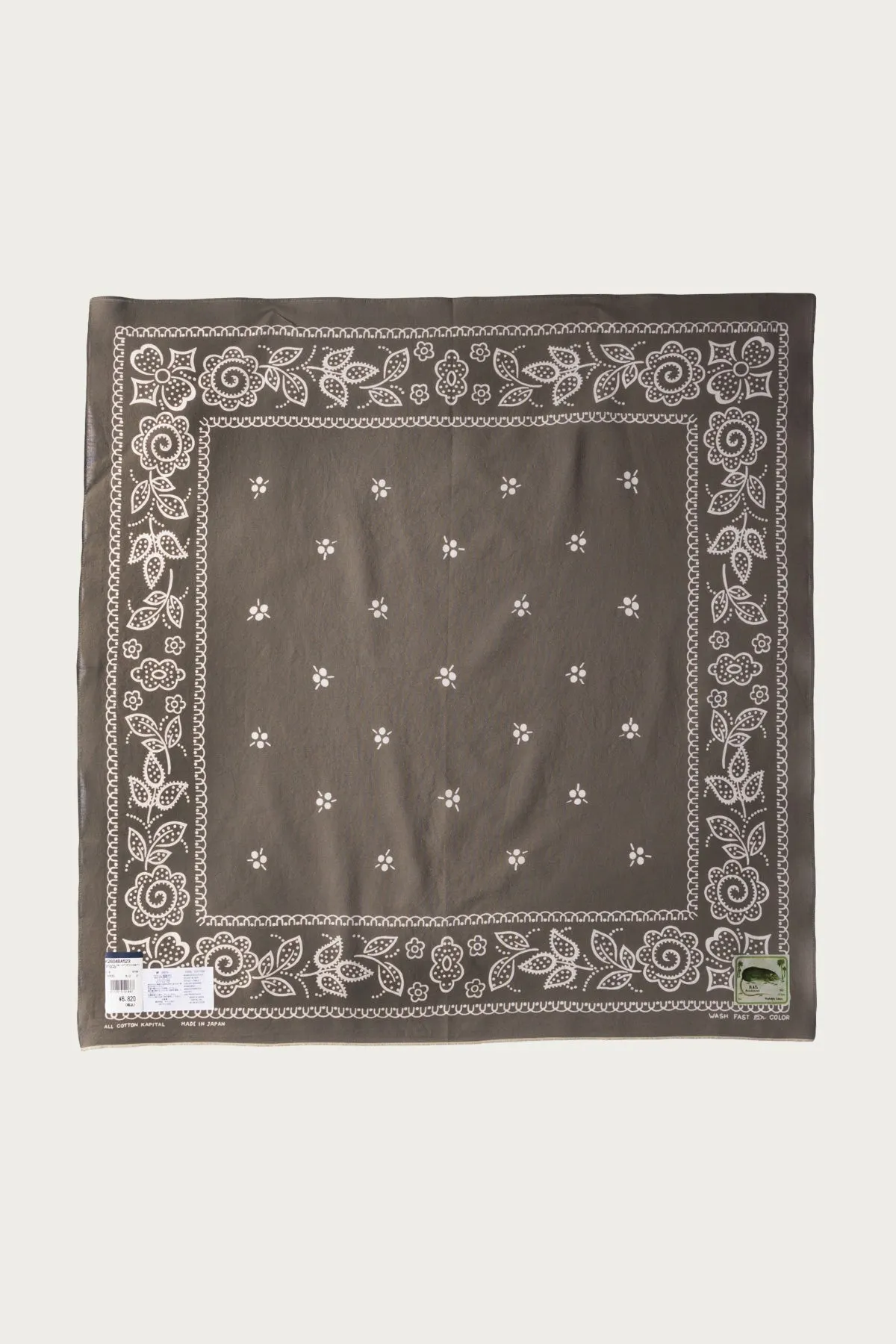 Fastcolor Selvedge Bandanna (ESCARGOT FLOWER) 30x30 - Khaki sold by Canoe Club