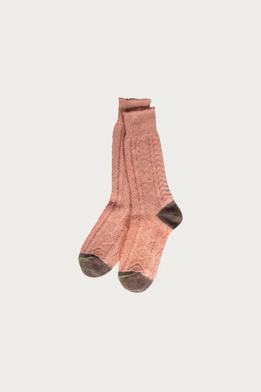 96 Yarns Linen Jacquard KUBA Socks - Pink made by Kapital
