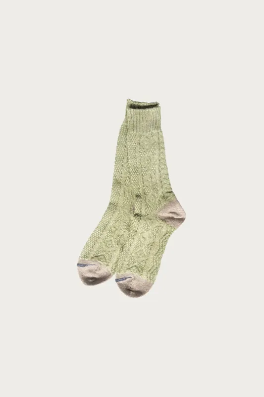 96 Yarns Linen Jacquard KUBA Socks - Moss Green made by Kapital