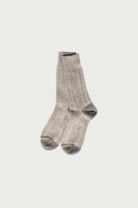 96 Yarns Linen Jacquard KUBA Socks - Gray made by Kapital