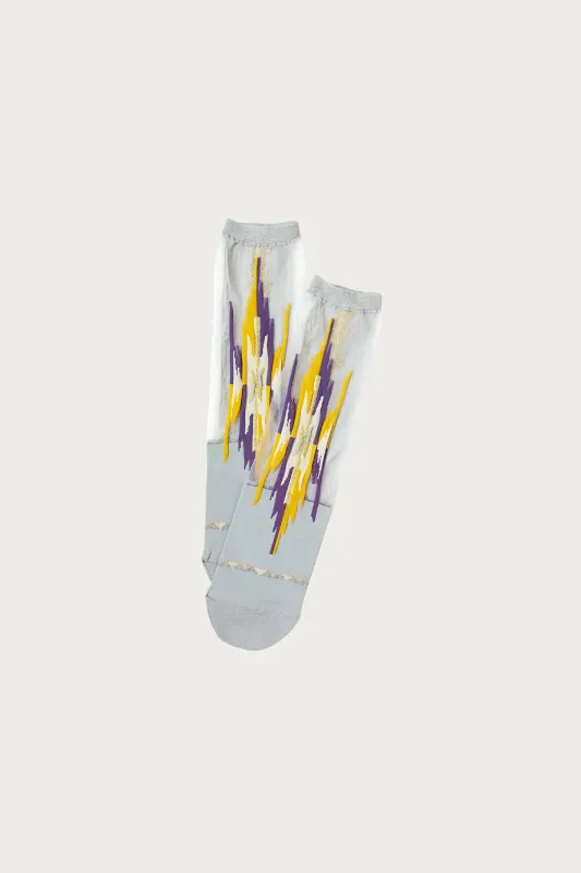200 Yarns ORTEGA See-Through Socks - Grey/Purple made by Kapital