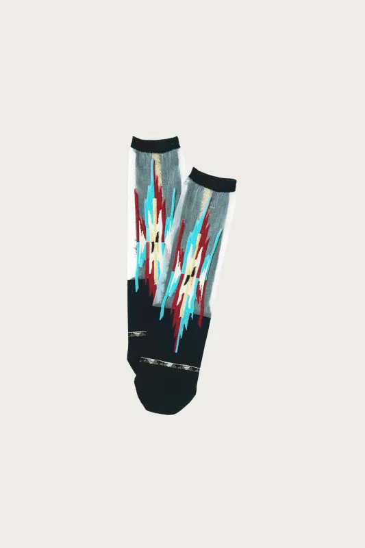 200 Yarns ORTEGA See-Through Socks - Black/Burgundy made by Kapital