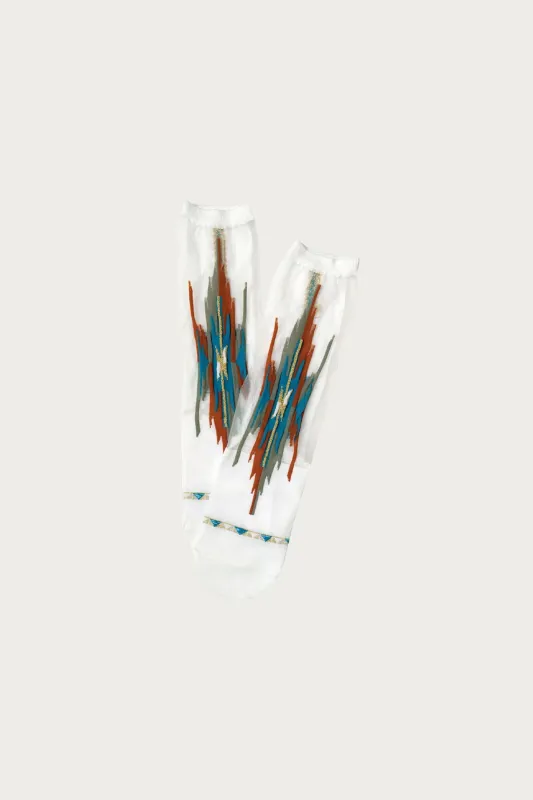200 Yarns ORTEGA See-Through Socks - White/Orange made by Kapital