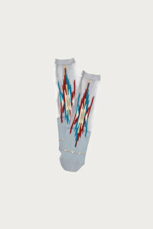 200 Yarns ORTEGA See-Through Socks - Grey/Red made by Kapital