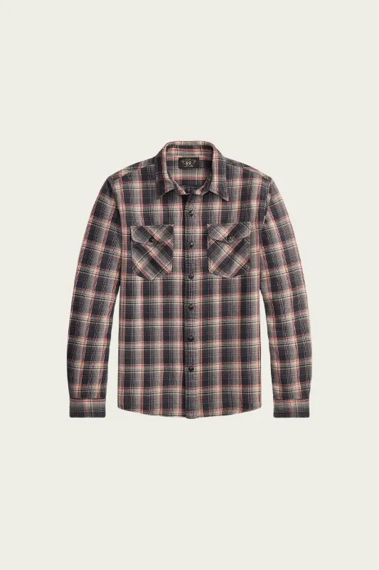 Plaid Twill Workshirt - Grey/Red made by RRL