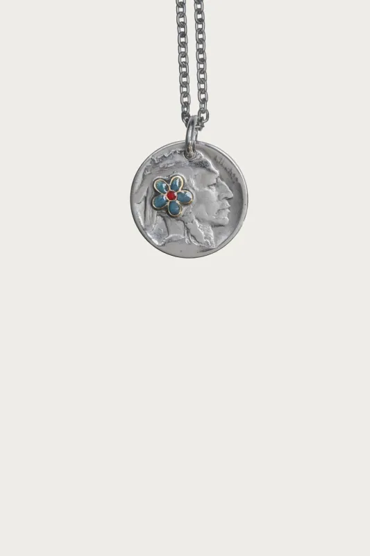 Buffalo Nickel Flower Pendant - Blue made by North Works