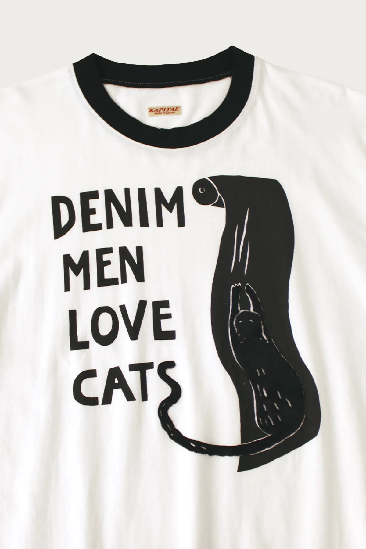 20/-Jersey Ringer T (DENIM MEN LOVE CATS) - White sold by Canoe Club product image thumbnail 3