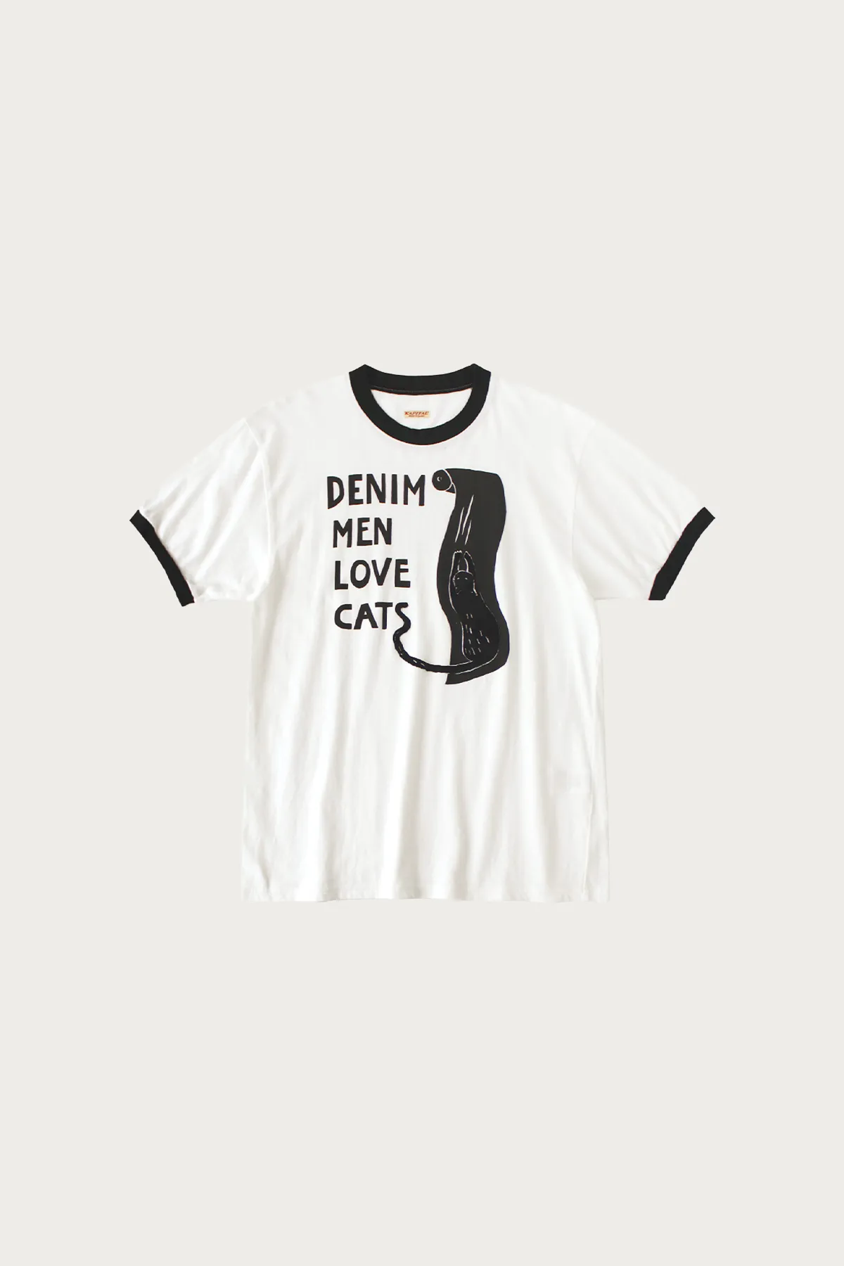 20/-Jersey Ringer T (DENIM MEN LOVE CATS) - White sold by Canoe Club