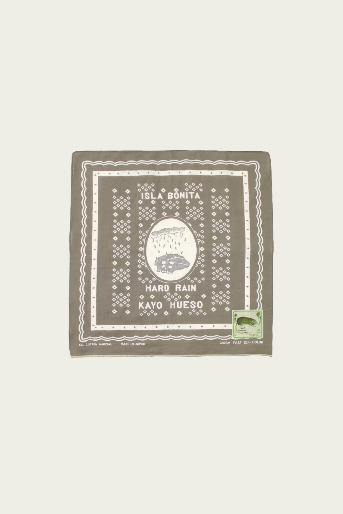Fastcolor Selvedge Bandanna (POLKA DOTS HARD RAIN) 15x15 - Khaki sold by Canoe Club