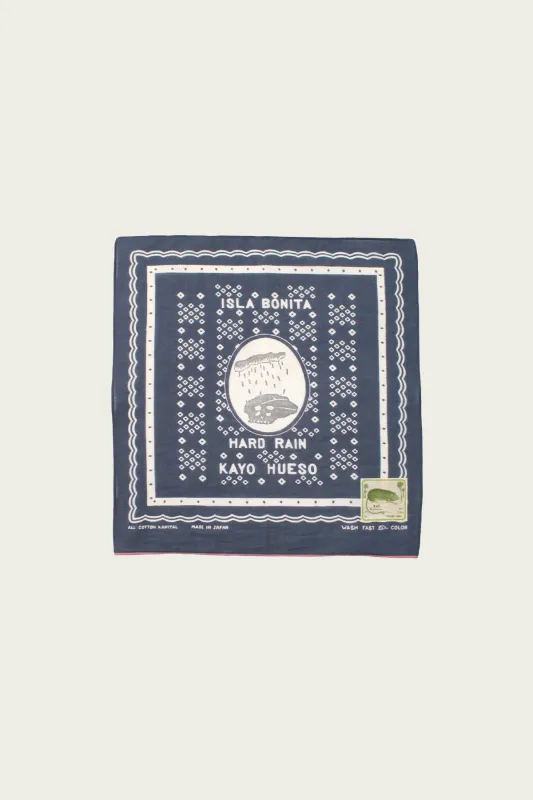Fastcolor Selvedge Bandanna (POLKA DOTS HARD RAIN) 15x15 - Navy made by Kapital