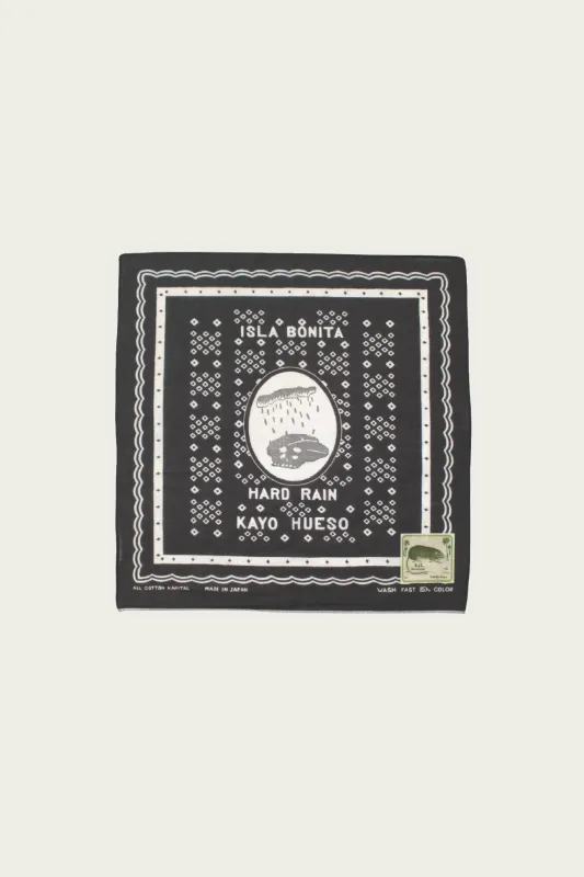 Fastcolor Selvedge Bandanna (POLKA DOTS HARD RAIN) 15x15 - Black made by Kapital