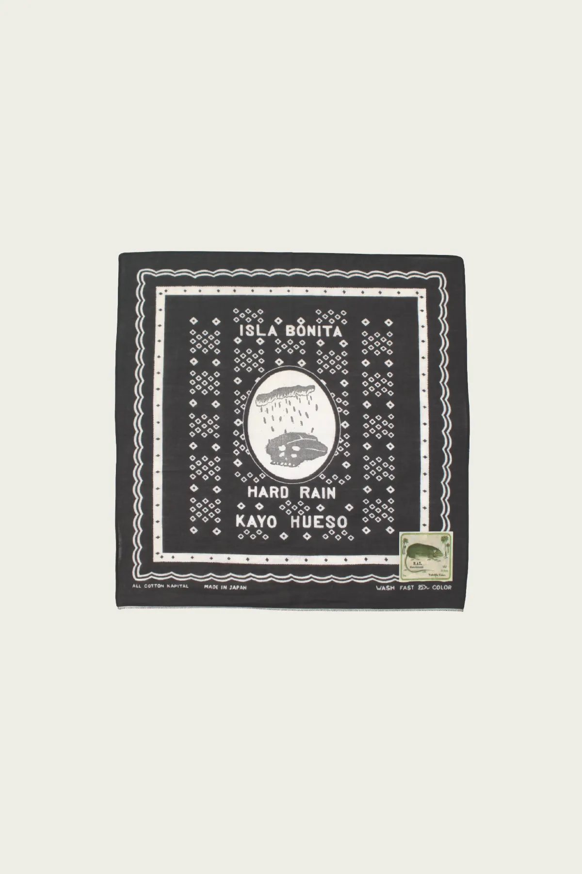 Fastcolor Selvedge Bandanna (POLKA DOTS HARD RAIN) 15x15 - Black sold by Canoe Club