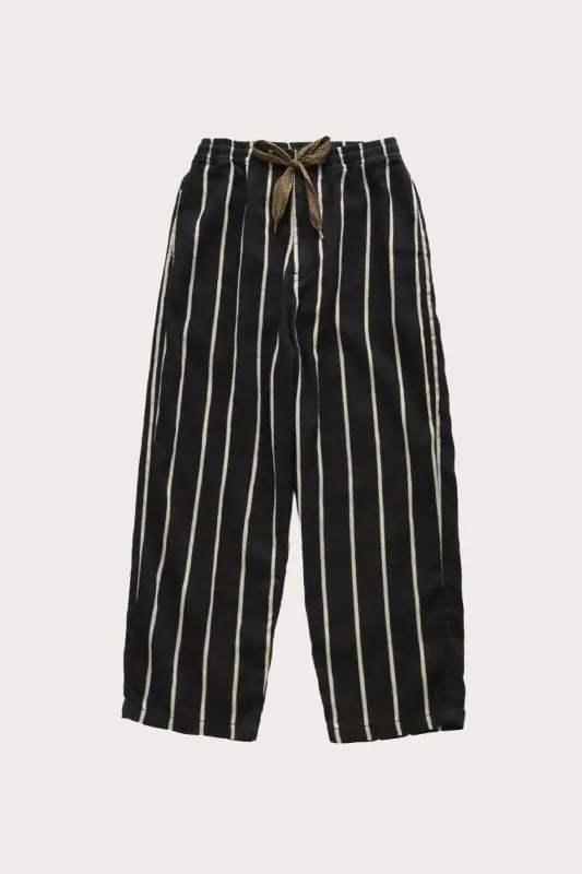Linen PHILLIES Stripe EASY Pants - Black made by Kapital