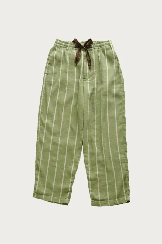 Linen PHILLIES Stripe EASY Pants - Khaki made by Kapital