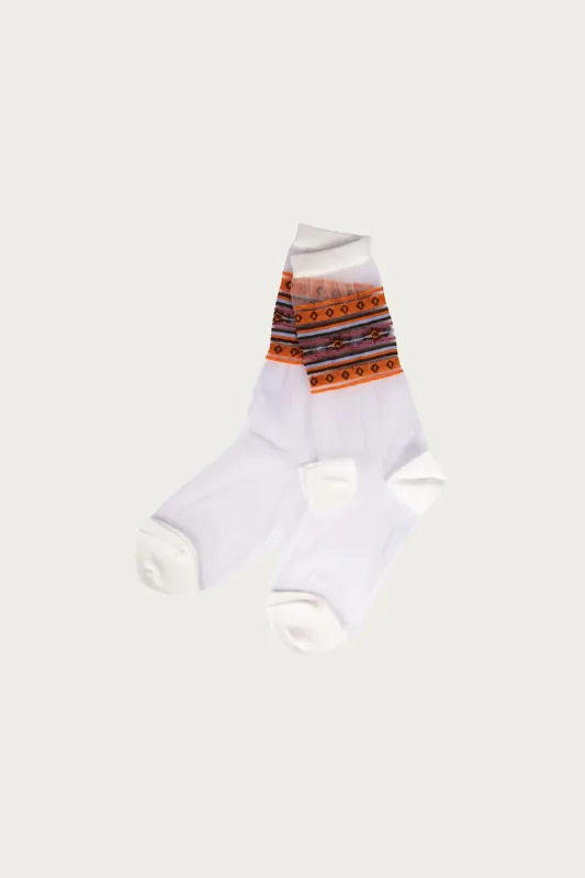 200 Yarns GYPSY Stripe Sheer Socks - White/Orange made by Canoe Club