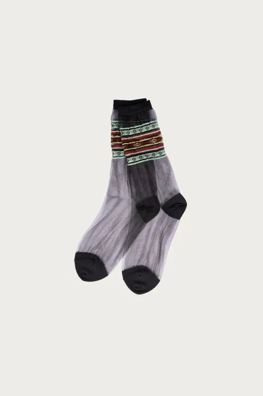 200 Yarns GYPSY Stripe Sheer Socks - Black/Mint made by Kapital