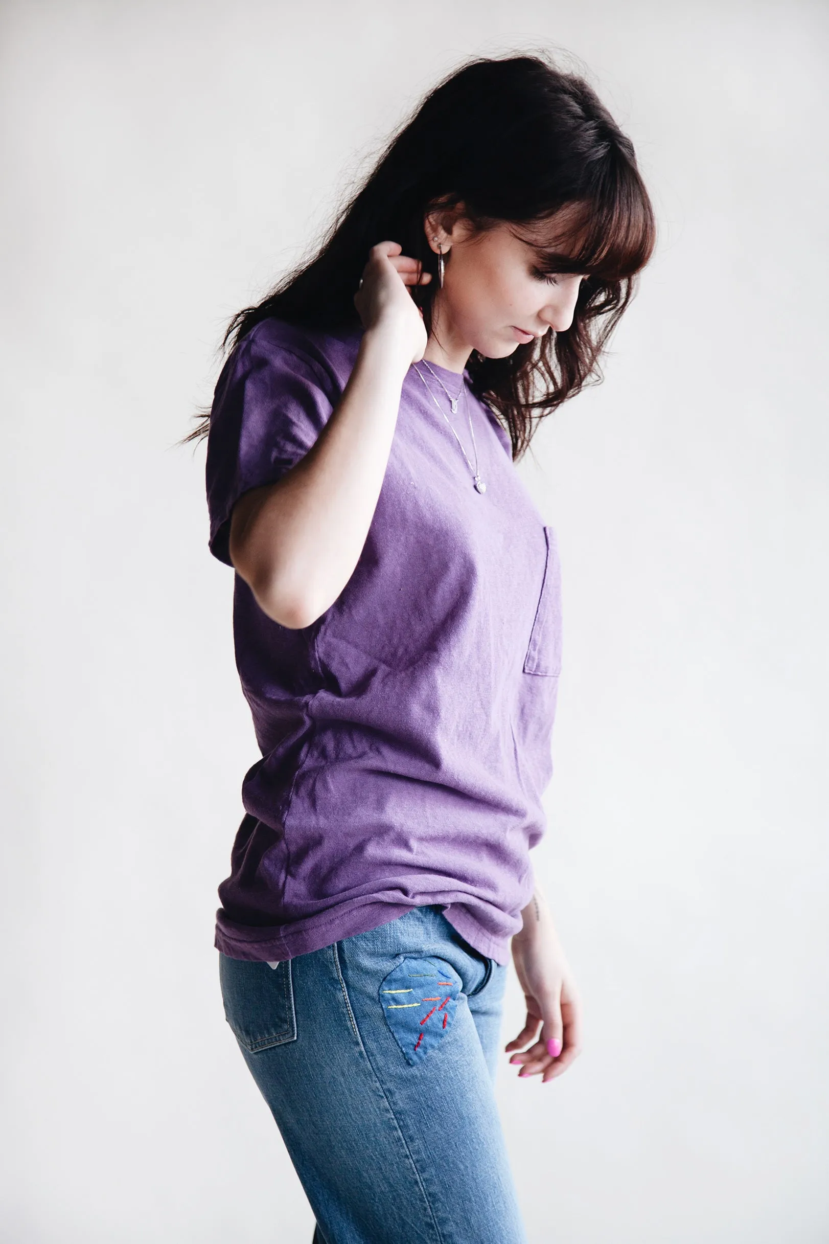 Gauze Jersey Crew Pocket T - Purple sold by Canoe Club product image thumbnail 3