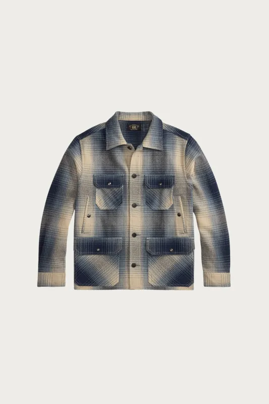 Plaid Wool Twill Overshirt - Blue/Cream made by RRL
