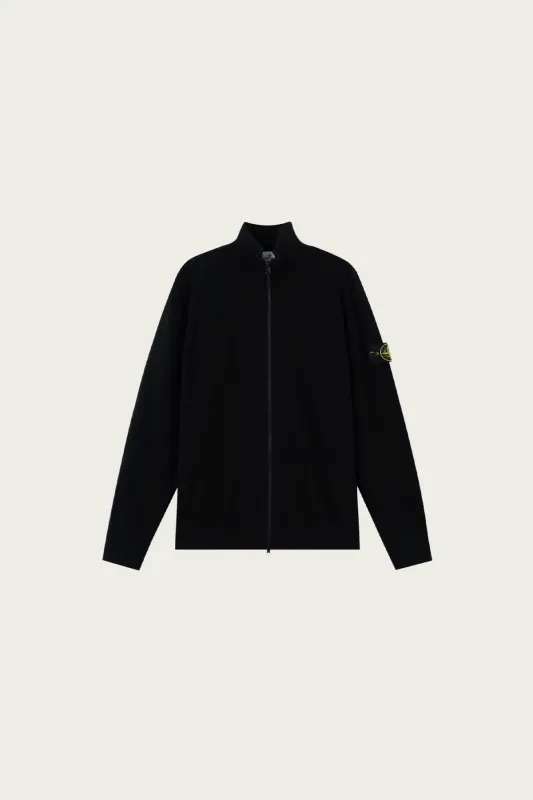 Ribbed Soft Organic Cotton Zip Jumper - Black made by Stone Island