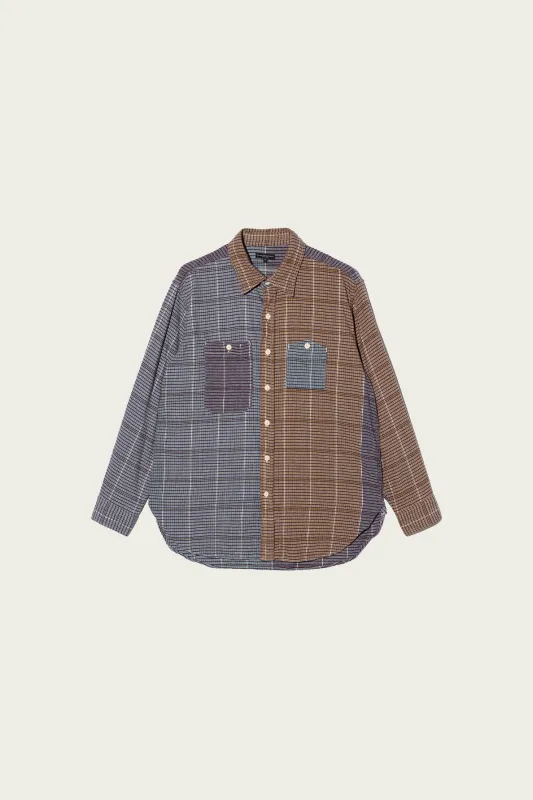 Work Shirt - Multi Color Cotton Color Block Check made by Engineered Garments