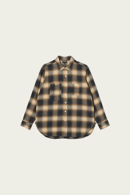 Work Shirt - Khaki Cotton Heavy Shadow Plaid Flannel made by Engineered Garments