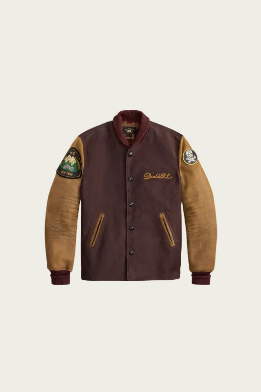 Leather-Sleeve Baseball Jacket - Vintage Burgundy made by RRL