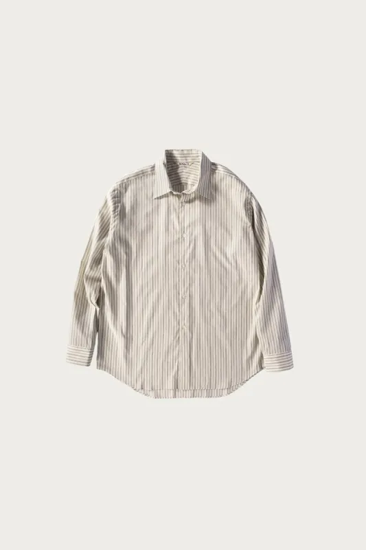 Cotton Silk Stripe Shirt - Light Grey Stripe made by Auralee