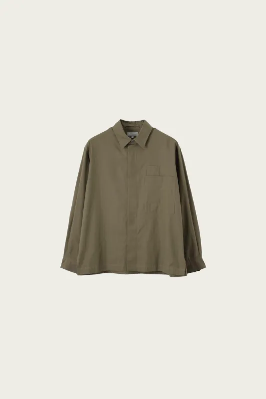Two Pocket Shirt - Dark Khaki Yarn Dyed Cotton Twill made by Margaret Howell