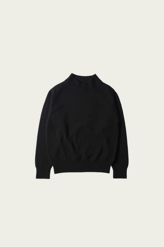 Mock Neck Jumper - Black Geelong Lambswool made by Margaret Howell