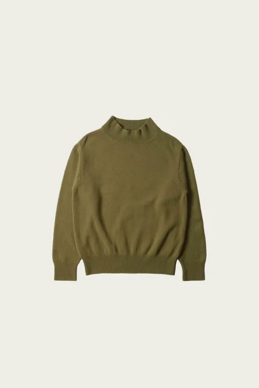 Mock Neck Jumper - Olive Geelong Lambswool made by Margaret Howell