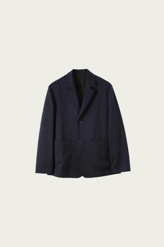 Patch Pocket Blazer - Navy Worsted Wool Cotton made by Margaret Howell