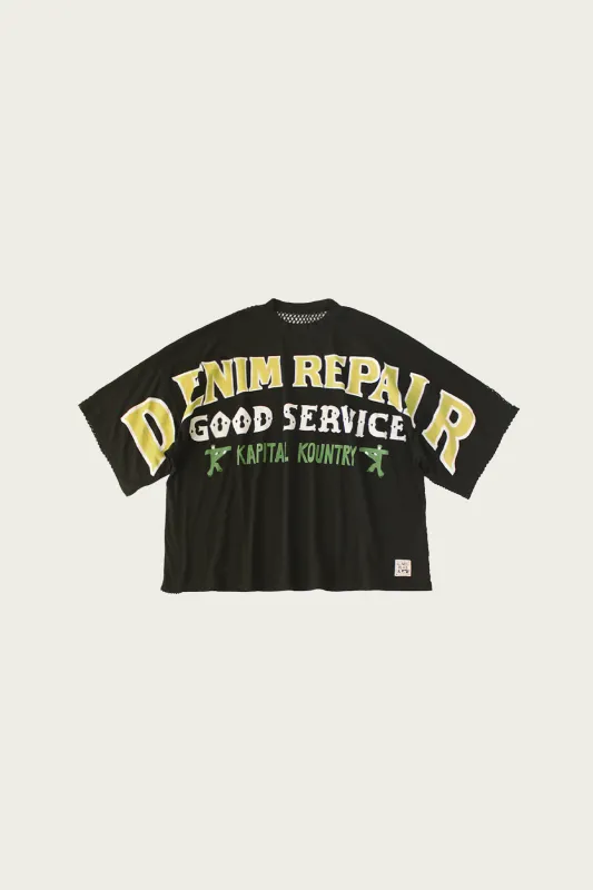 20/-Jersey KATABIRA HUGE-T (DENIM REPAIR) - Black made by Kapital