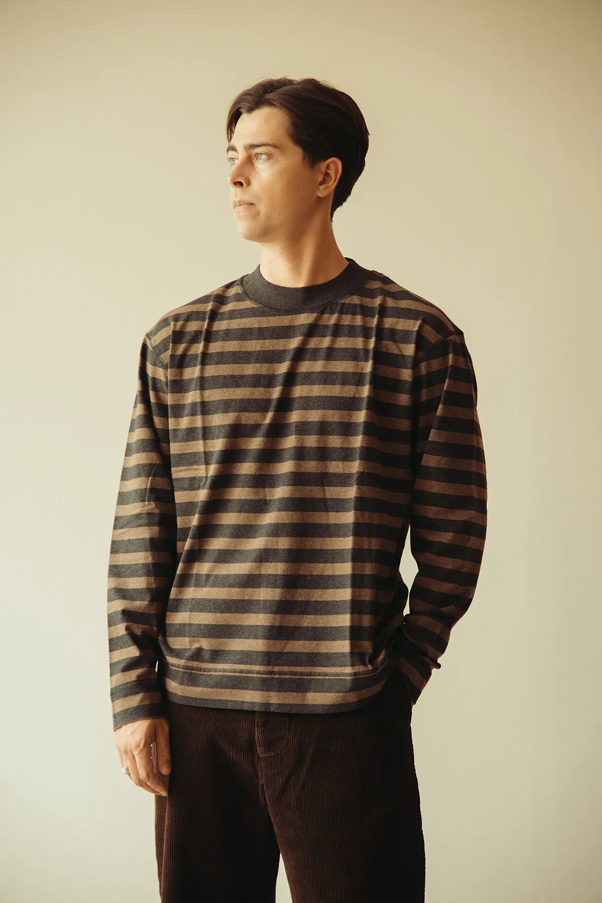 MHL Crew Neck Matelot - Off Black/Bark Light Cotton Melange Stripe sold by Canoe Club product image thumbnail 2
