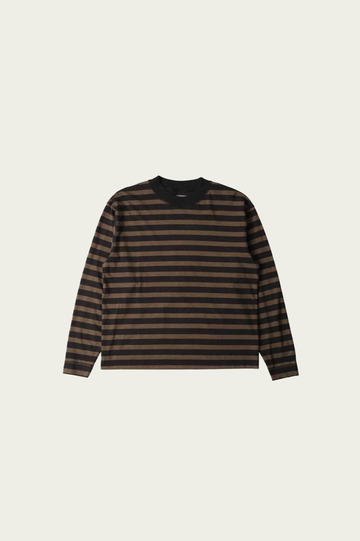 MHL Crew Neck Matelot - Off Black/Bark Light Cotton Melange Stripe sold by Canoe Club